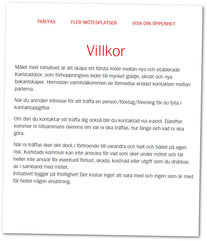 Hela villkorssektionen på kampanjsidan. Bild: Skärmdump