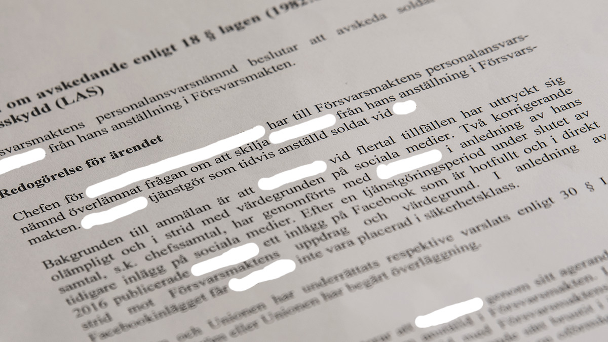 Försvarsmaktens beslut att sparka Erik. Foto: Nyheter Idag