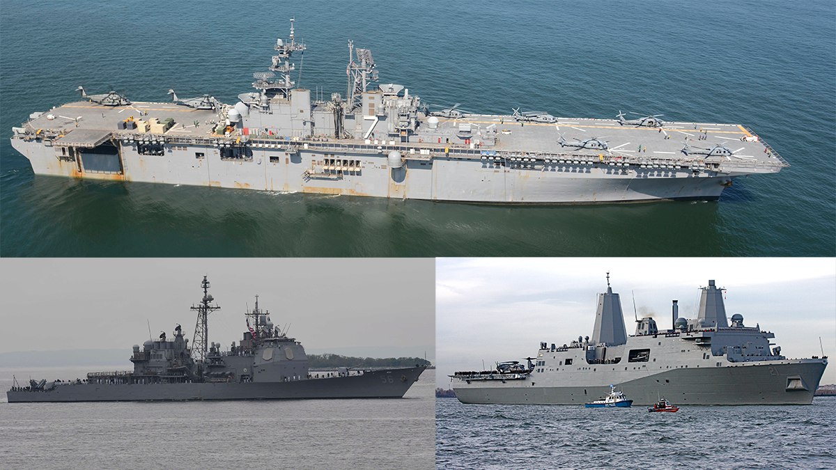 USS Iwo Jima, USS San Jacinto och USS New York. Foto: US Navy/Bob Kopprasch