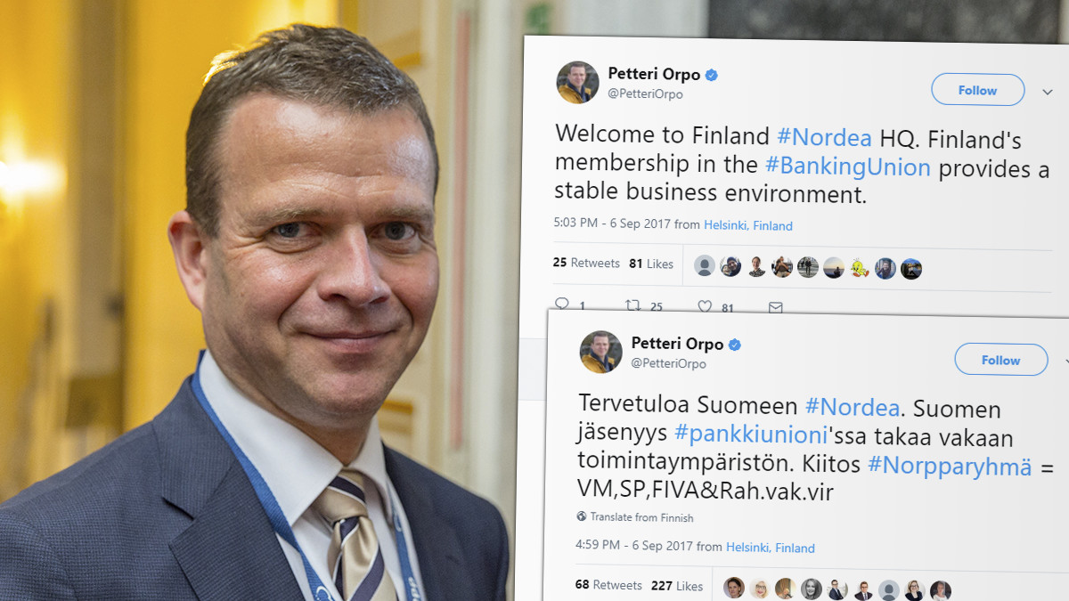 Finansminister Petteri Orpo är nöjd. Foto: EPP/Skärmdump