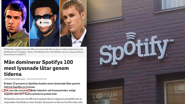 Topplistan på Spotify domineras av män – SVT: ”Vem bär ansvaret?”