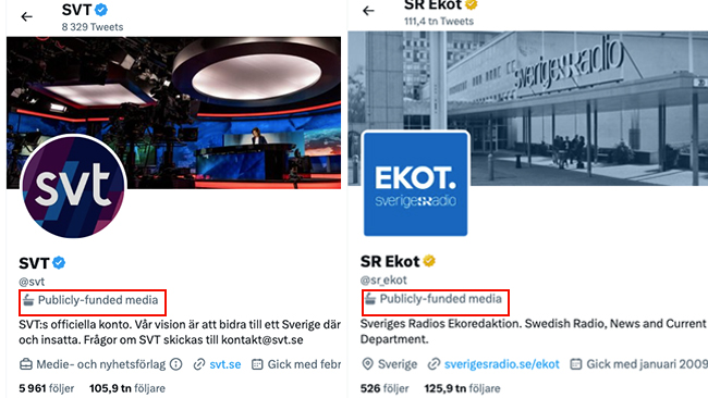 ”Offentligt finansierad media” – SVT och SR får ny varudeklaration på Twitter