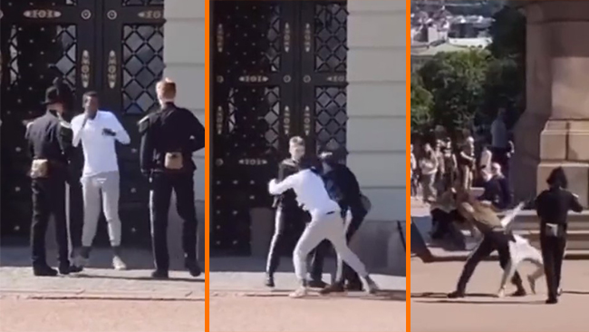 Här ger han sig på norska slottsvakter